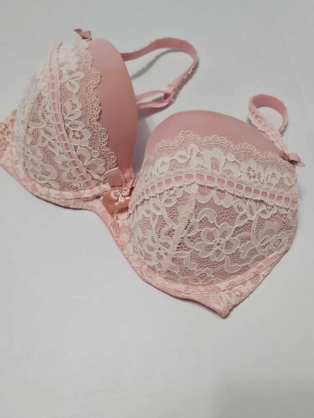 Adore Me Pink Push-Up Bra with Cream Lace Overlay Size 34DD
